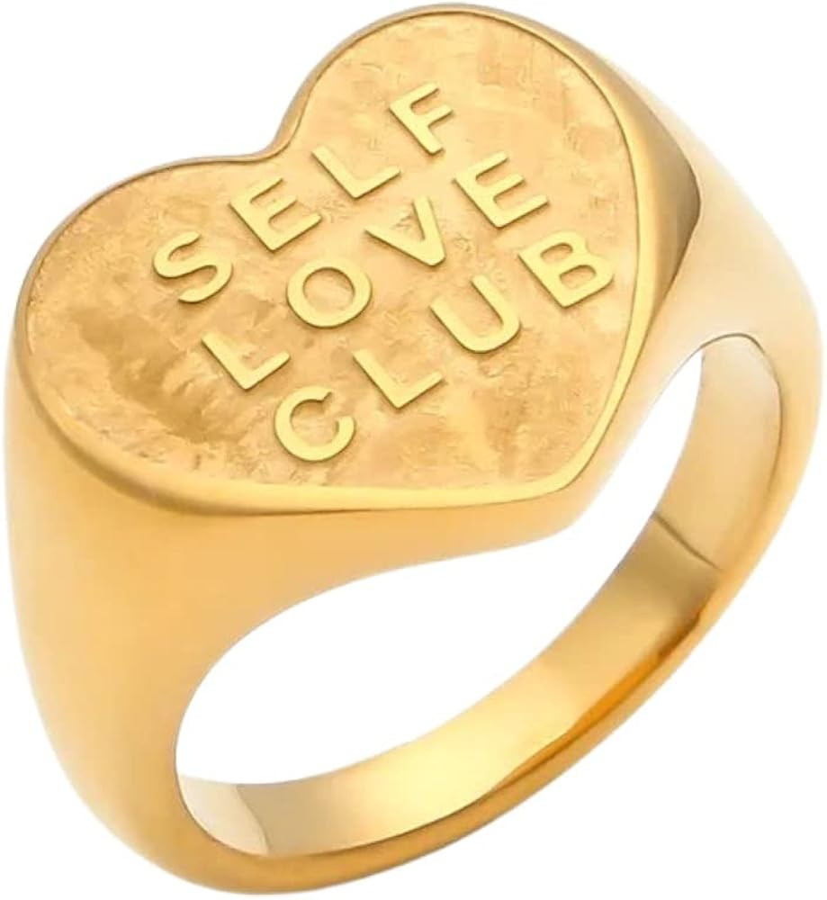 18k Gold Plated Stainless Steel Self Love Club Chunky Heart Shaped Statement Ring Fashion for Wom... | Amazon (US)