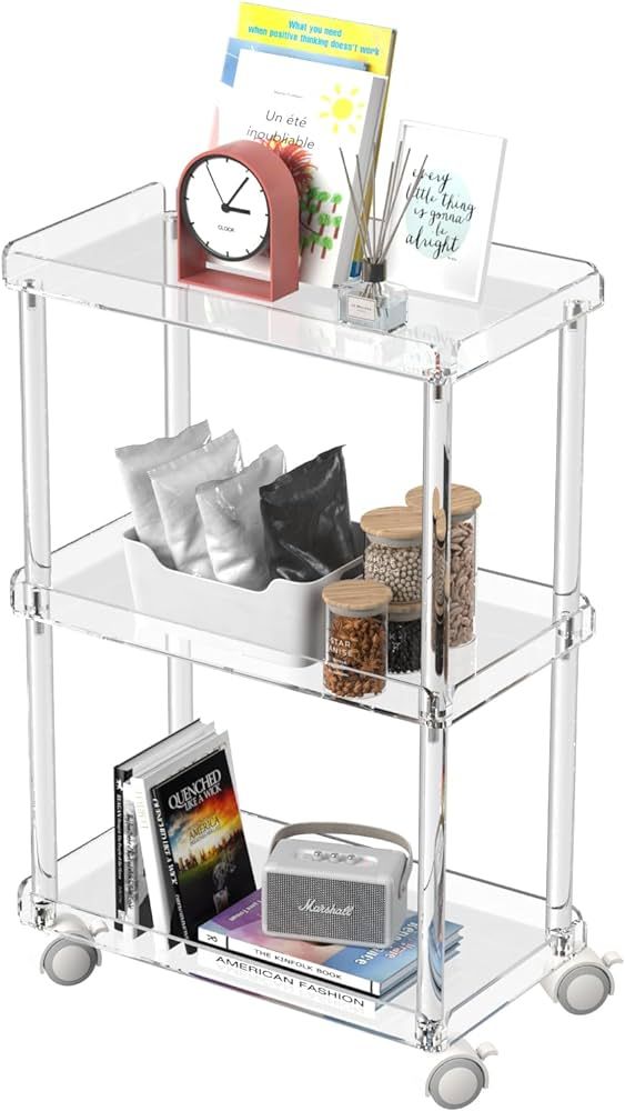 AQUIVER Acrylic Slim Storage Cart - 3 Tier Utility Rolling Cart - for Kitchen, Bathroom, Living R... | Amazon (US)