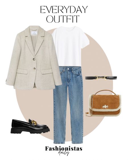 Daily outfit with a wool blazer, white t-shirt, straight vintage jeans, loafers, horsebit belt and leather bag 

#LTKeurope #LTKstyletip #LTKfit