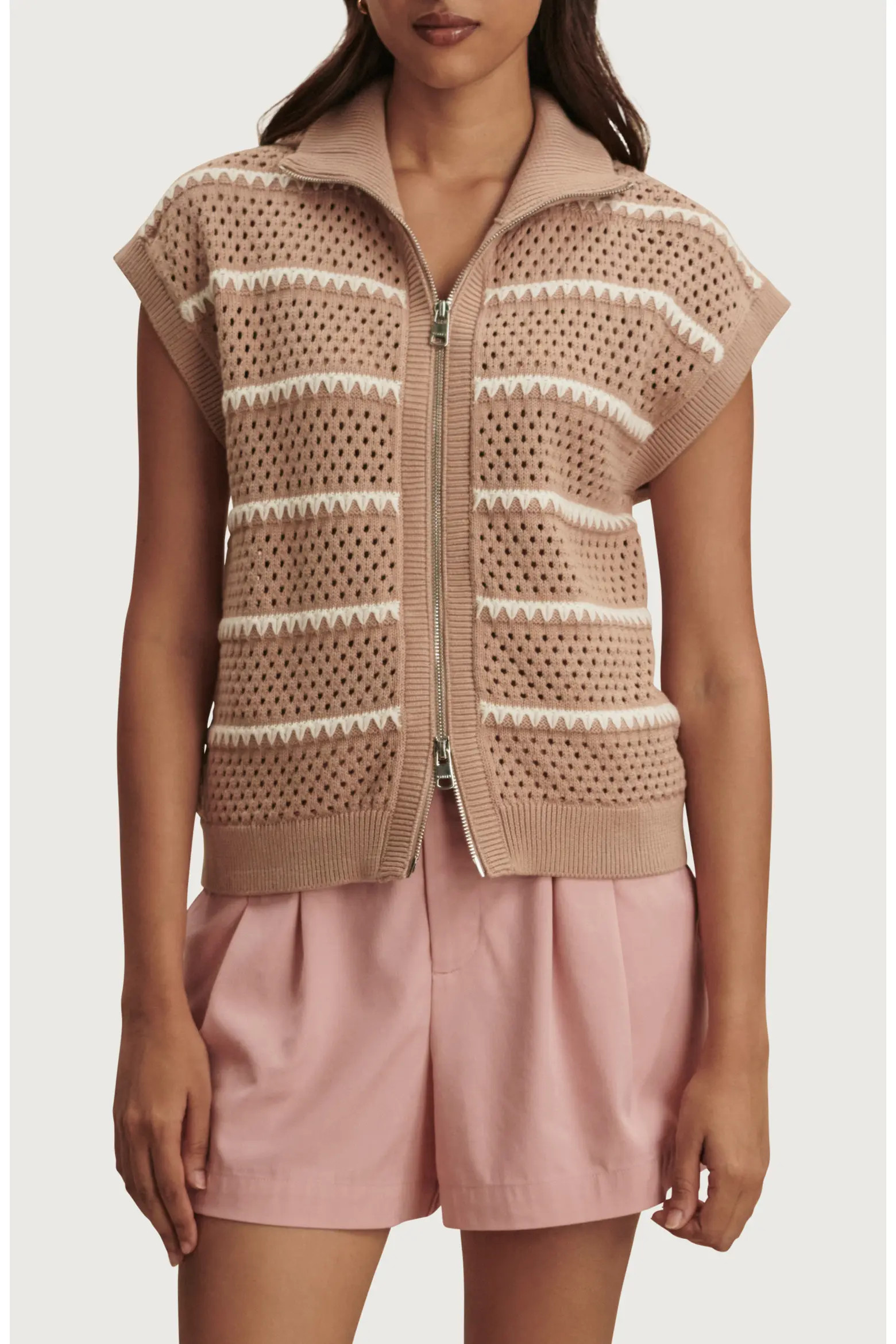 Haney Stripe Pointelle Knit Zip Front Sweatshirt (Women) | Nordstrom | Nordstrom