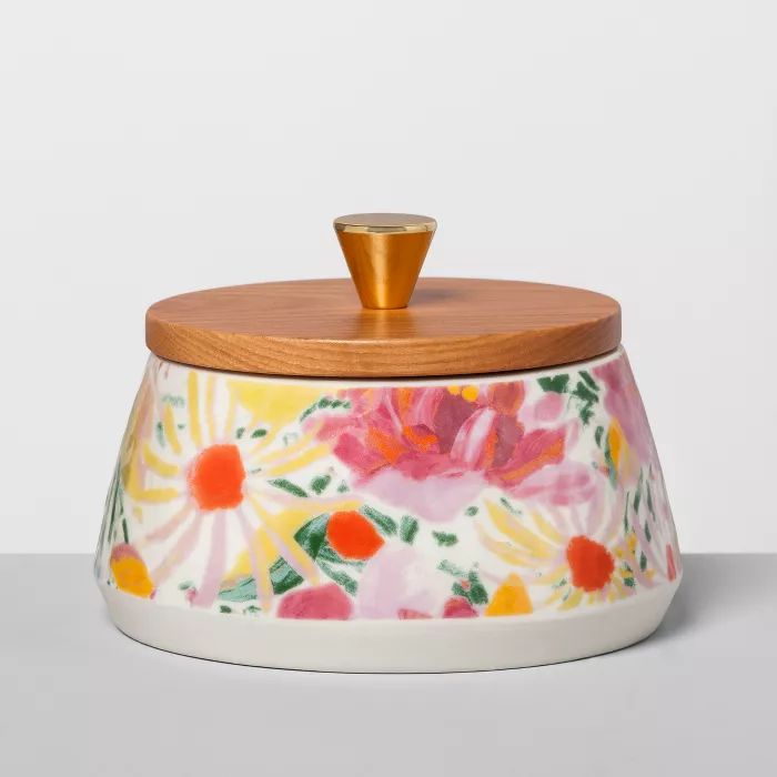 Floral Stoneware Canister with Wood Lid Pink - Opalhouse™ | Target