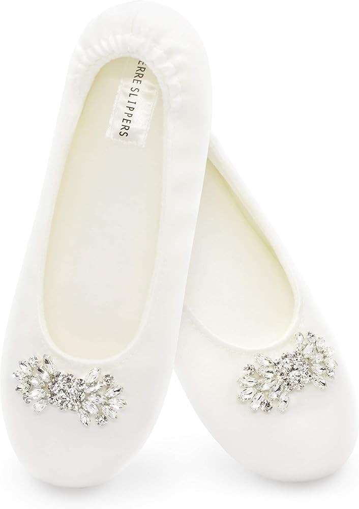 Women's Bridal Satin Slippers Comfortable Dancing Shoes for Bride | Amazon (US)