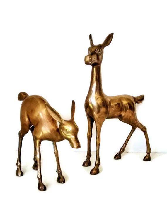 Vintage Brass Deer Figurines, Reindeer,Large Pair Deer Statues, Mid Century Modern, Metal Art, Patin | Etsy (US)