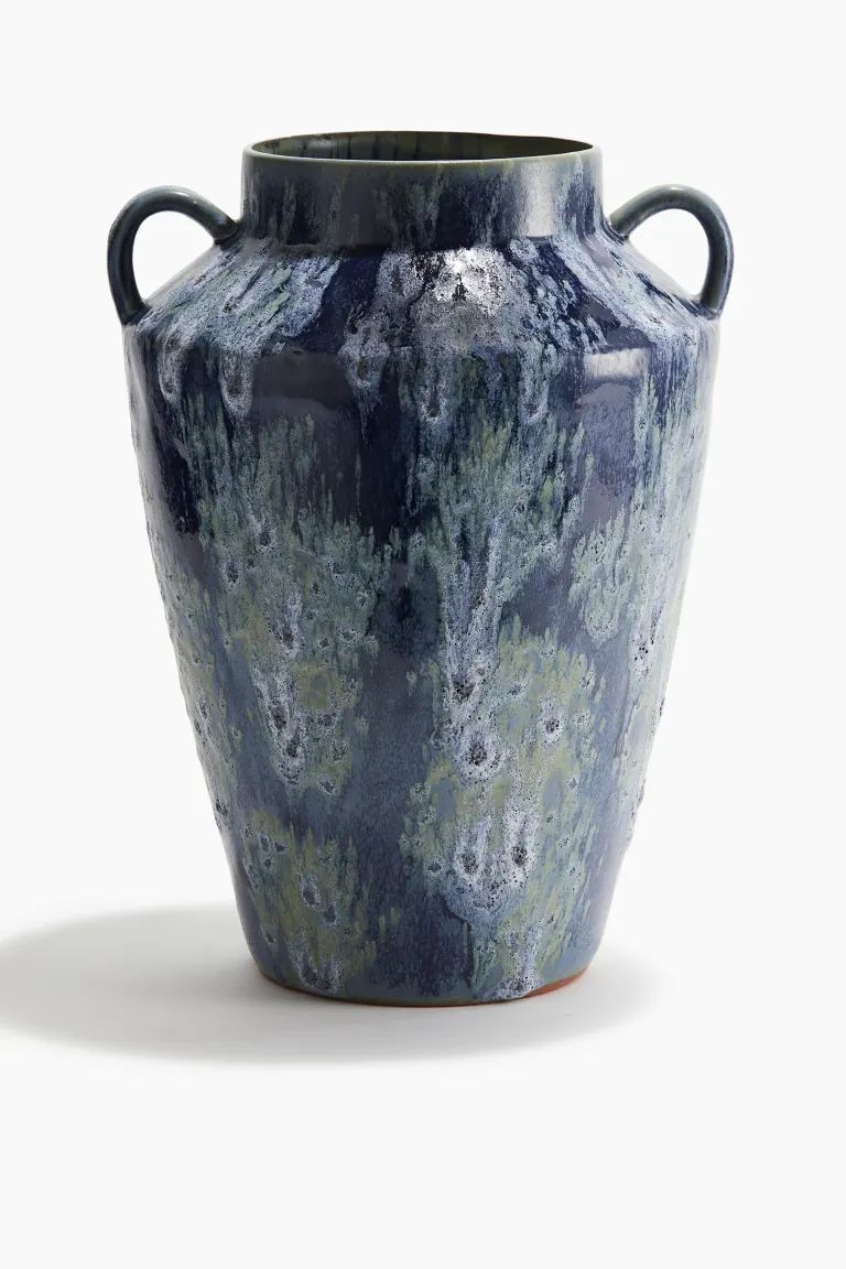 Large Reactive-glaze Vase - Navy blue/patterned - Home All | H&M US | H&M (US + CA)