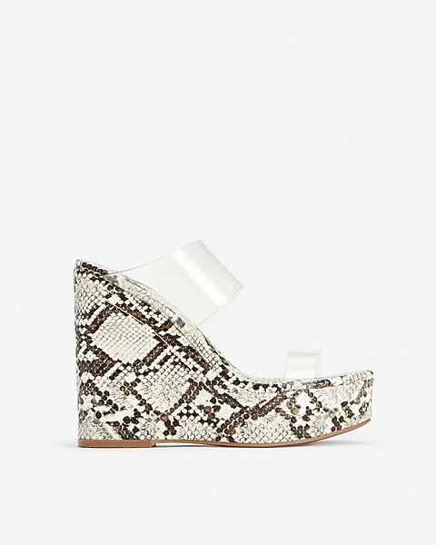 Vinyl Double Band Snakeskin Print Wedges | Express