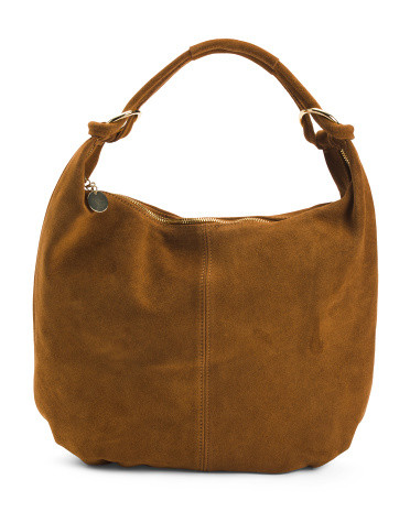 Made In Italy Suede Double Knots Hobo Bag With Charm | TJ Maxx