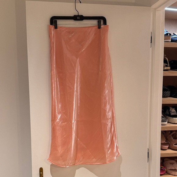 Anthropologie Peach Sheen Midi Skirt | Poshmark