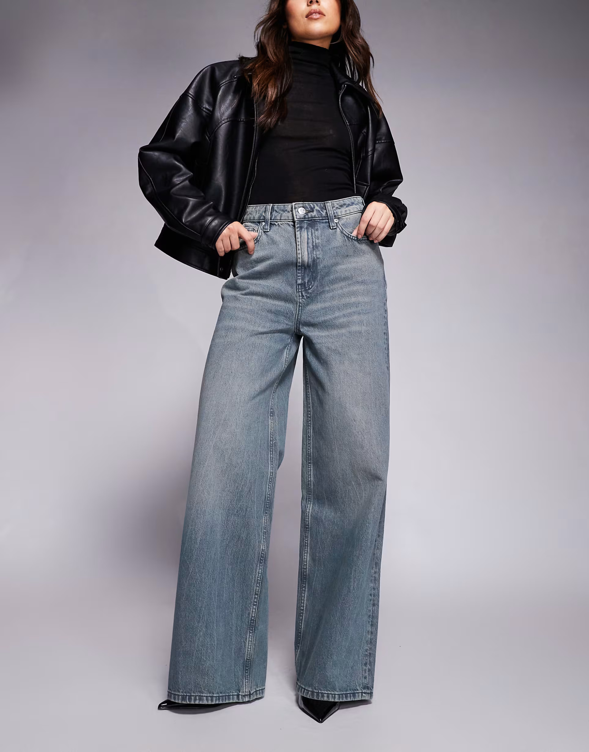ASOS DESIGN high waisted wide leg jeans in tinted grey wash | ASOS | ASOS (Global)