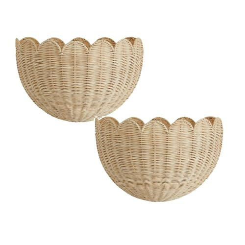 Scallop Wall Basket, Scalloped Wall Wicker Baskets, Hand Woven Basket, Scalloped Décor Walls Hanging Baskets, Hanging Home Decor for Bedroom Bathroom (2PC) | Amazon (US)