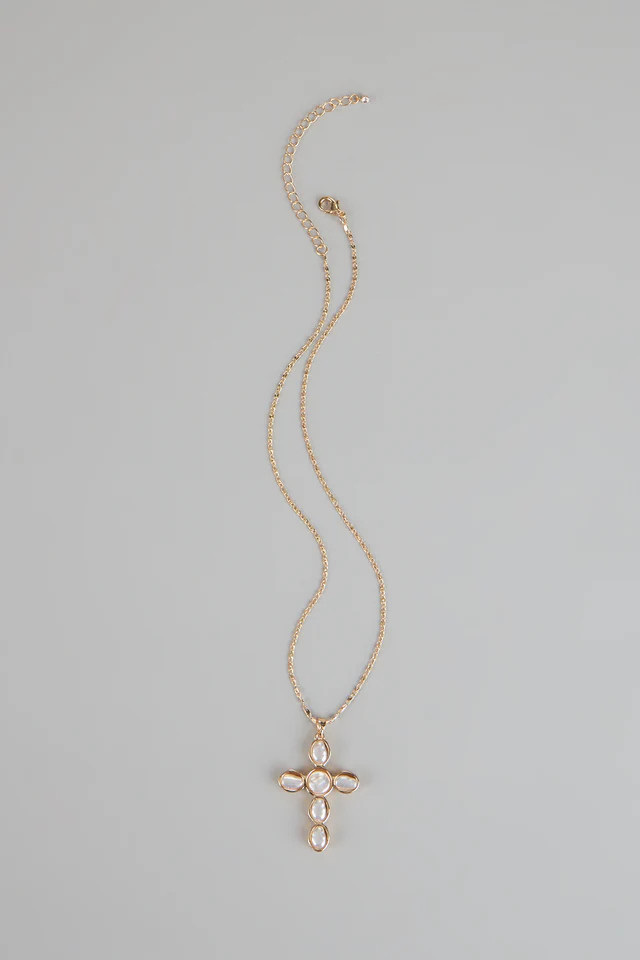 Divine Detail Faux Pearl Cross Necklace | Windsor Stores
