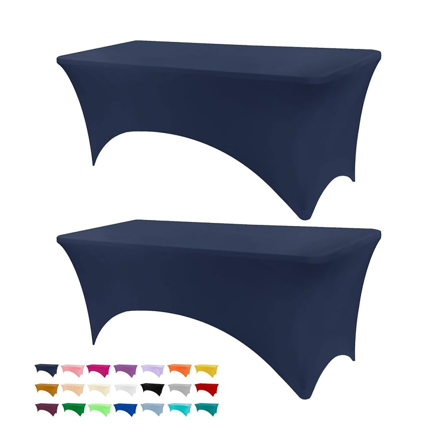 Table Covers for 6 Foot Tables, 2 Pack Navy Blue Washable and Wrinkle Resistant Stretch Tableclot... | Amazon (US)