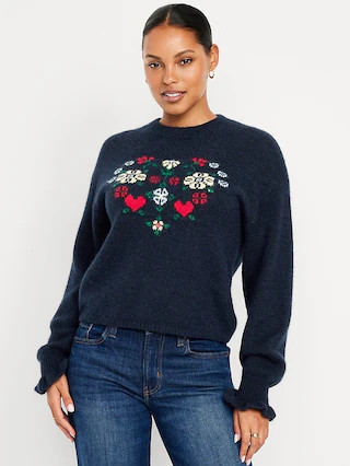 Loose Crew-Neck Wool-Blend Graphic Cropped Sweater | Old Navy (CA)