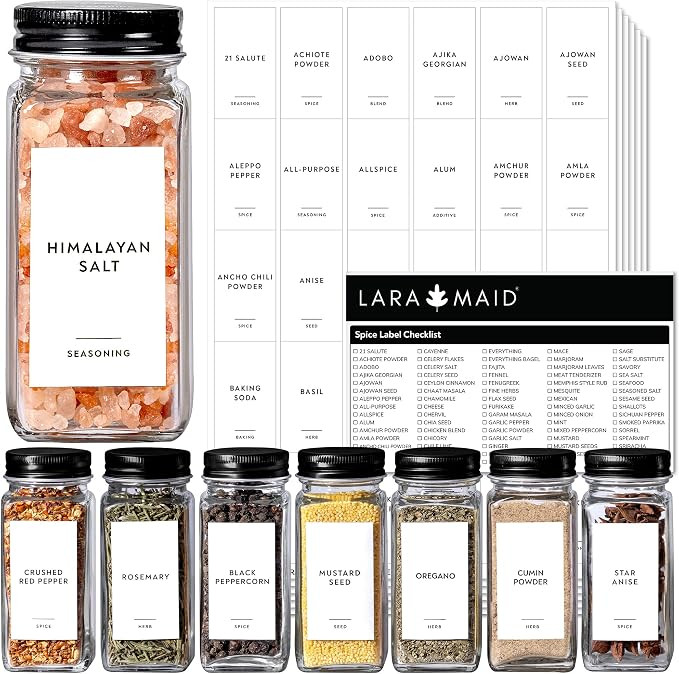 222 Minimalist Spice Label Set, Black Text on White Matte Vinyl Waterproof Label Sticker - Fits o... | Amazon (US)