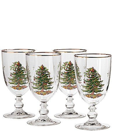 Spode Christmas Tree Pedestal Goblets Set of 4 - Green | Dillard's