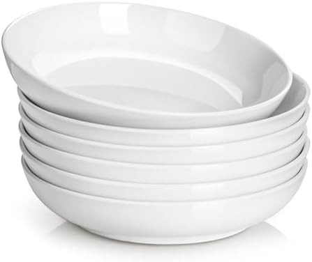 DOWAN 8.5" Pasta Bowls, 32oz Salad Bowls Set of 6, Natural White Ceramic Serving Bowls, Porcelain... | Amazon (US)