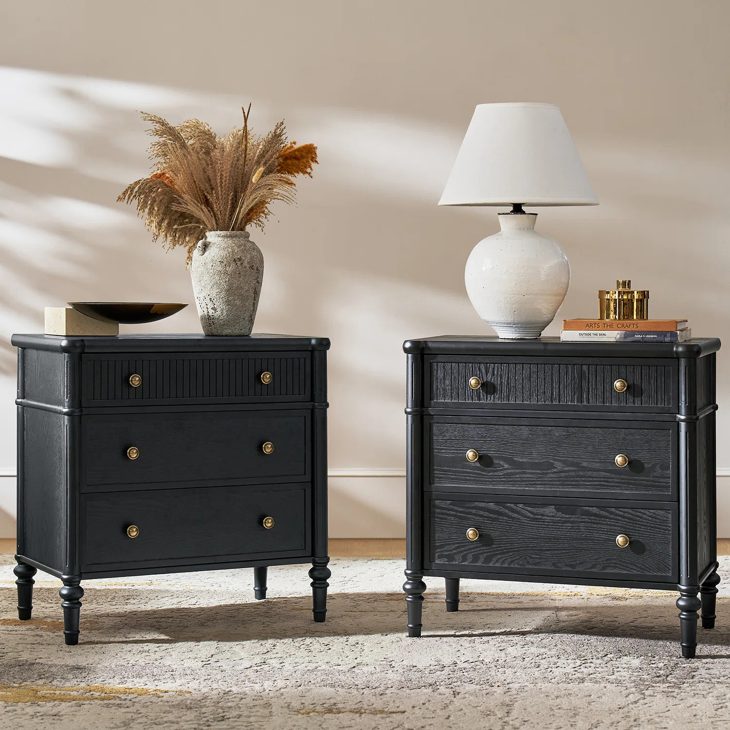 Kaybri Transitional 28"W 3-Drawer Nightstand with Built-In Power Outlets (Set of 2) | Wayfair North America