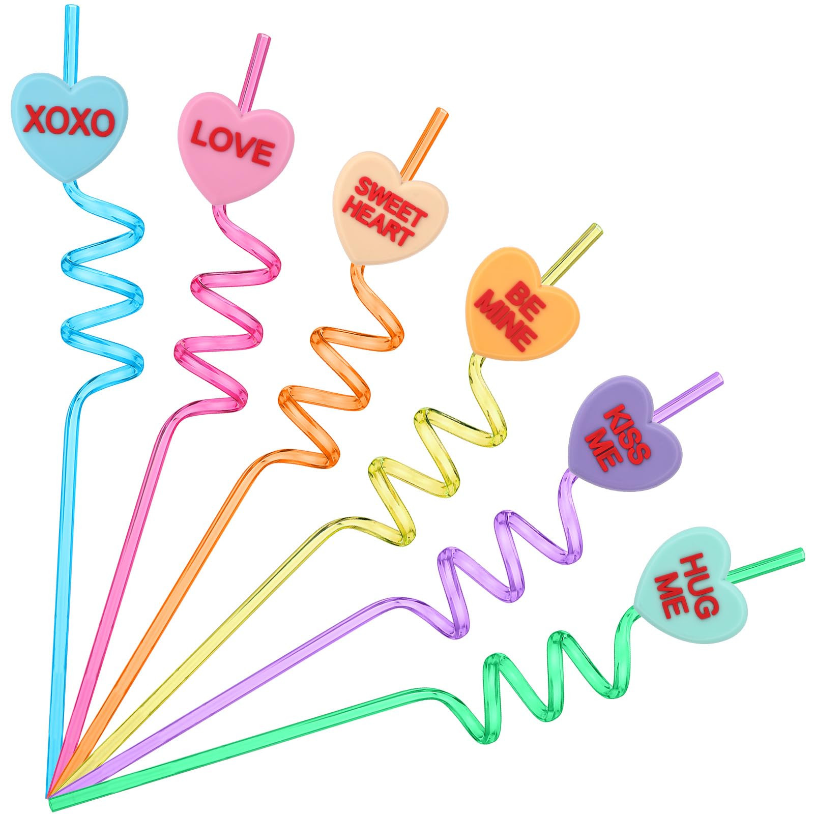 24 Pcs Valentines Plastic Straws with Conversation Heart Slices Candy Heart Reusable Drinking Str... | Amazon (US)