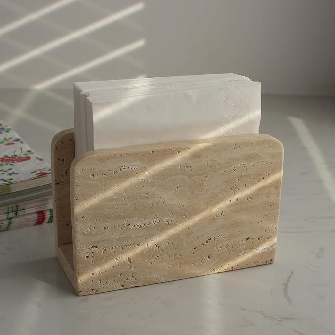 Natural Travertine Napkin Holder for Table, Upright Napkin Dispenser for Kitchen Dining Farmhouse... | Amazon (US)