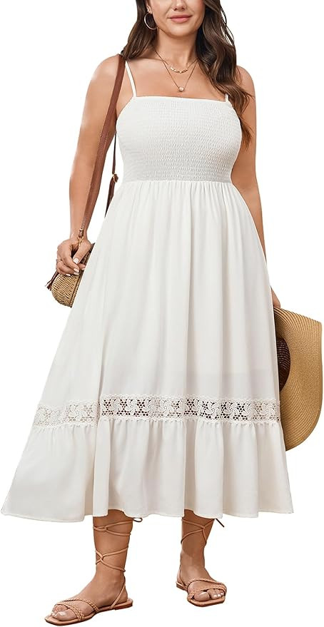 Plus Size Sleeveless Boho Maxi Sundress for Curvy Women Summer Casual Spaghetti Strap Beach Midi ... | Amazon (US)