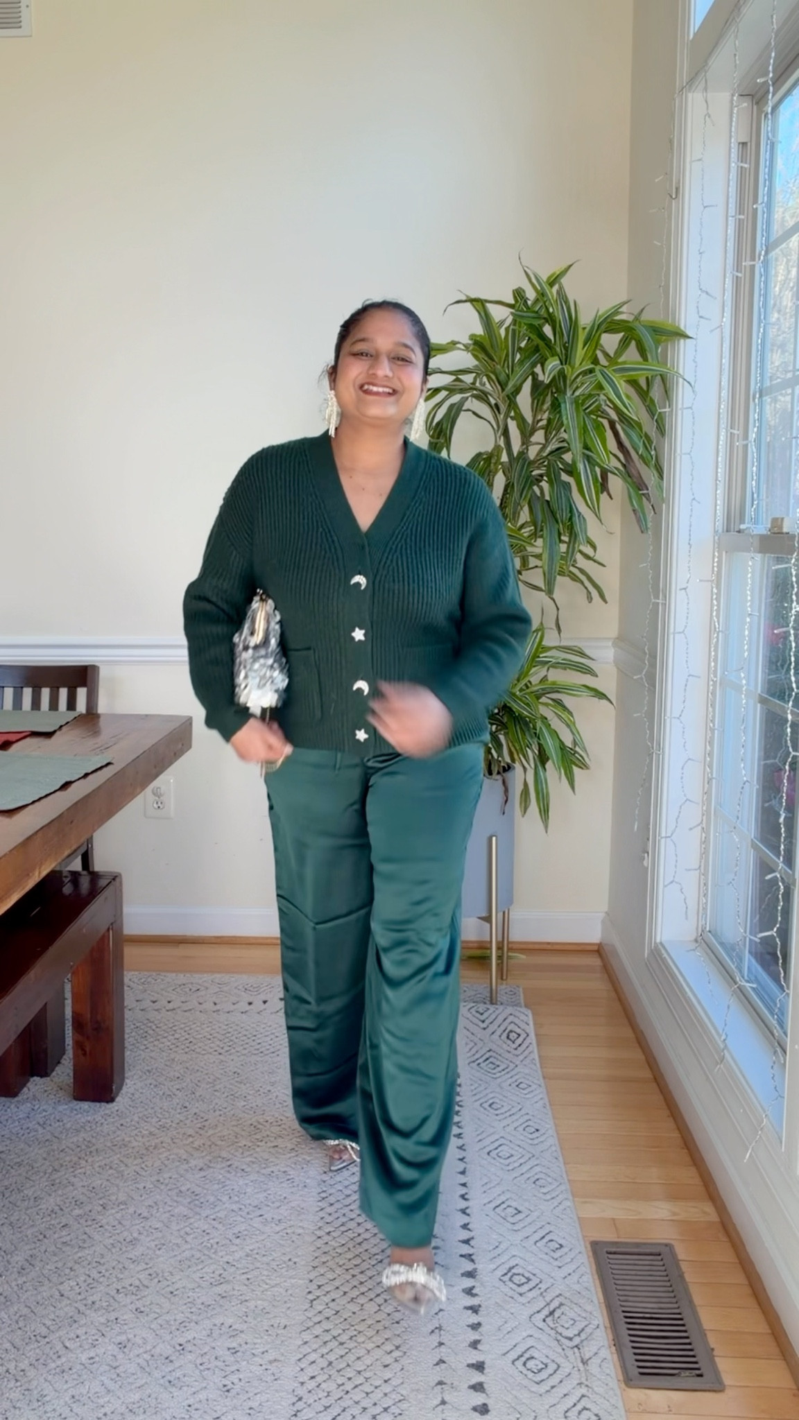 Holiday Outfits with Satin Pants 
Loft satin pants in size M
Loft cardigan in size S
Quince v neck cashmere sweater in size S 

#LTKHoliday #LTKgrwm #LTKMidsize