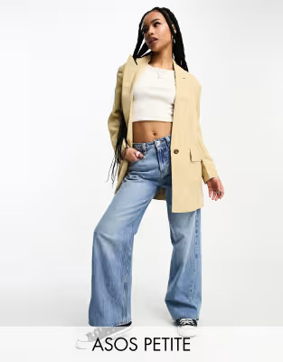ASOS DESIGN Petite long line perfect blazer in stone | ASOS (Global)