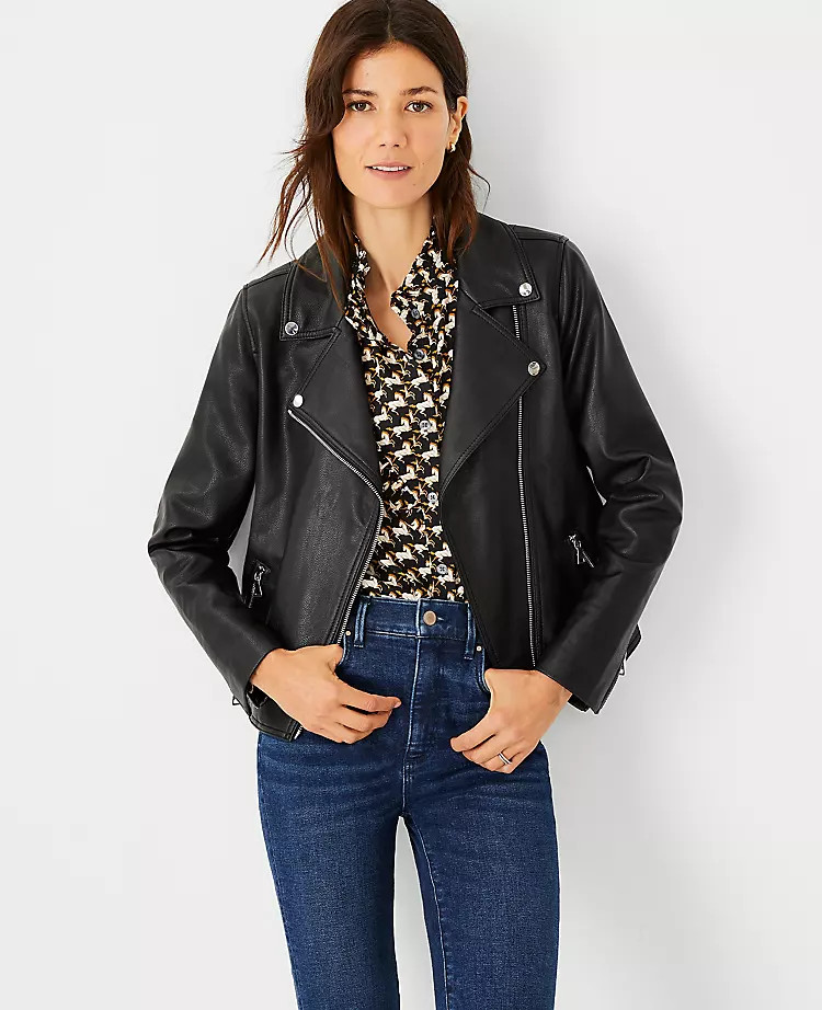 Pebbled Faux Leather Moto Jacket | Ann Taylor (US)