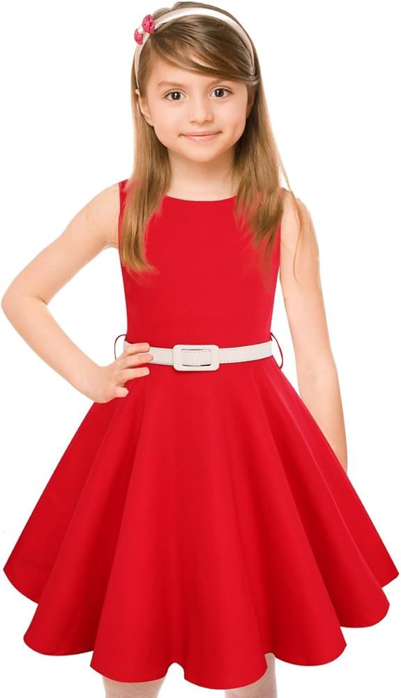 HBB Girls Vintage Dresses Girls' Special Occasion Dress 50s Retro Kids Dresses Swing Rockabilly Slee | Amazon (US)