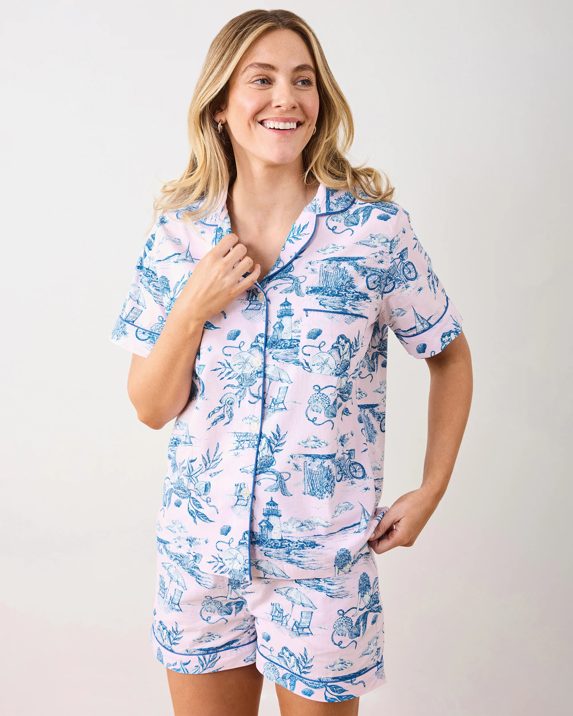 Mermaid Toile - Women's Organic Cotton Short PJ Set - Blush | Printfresh