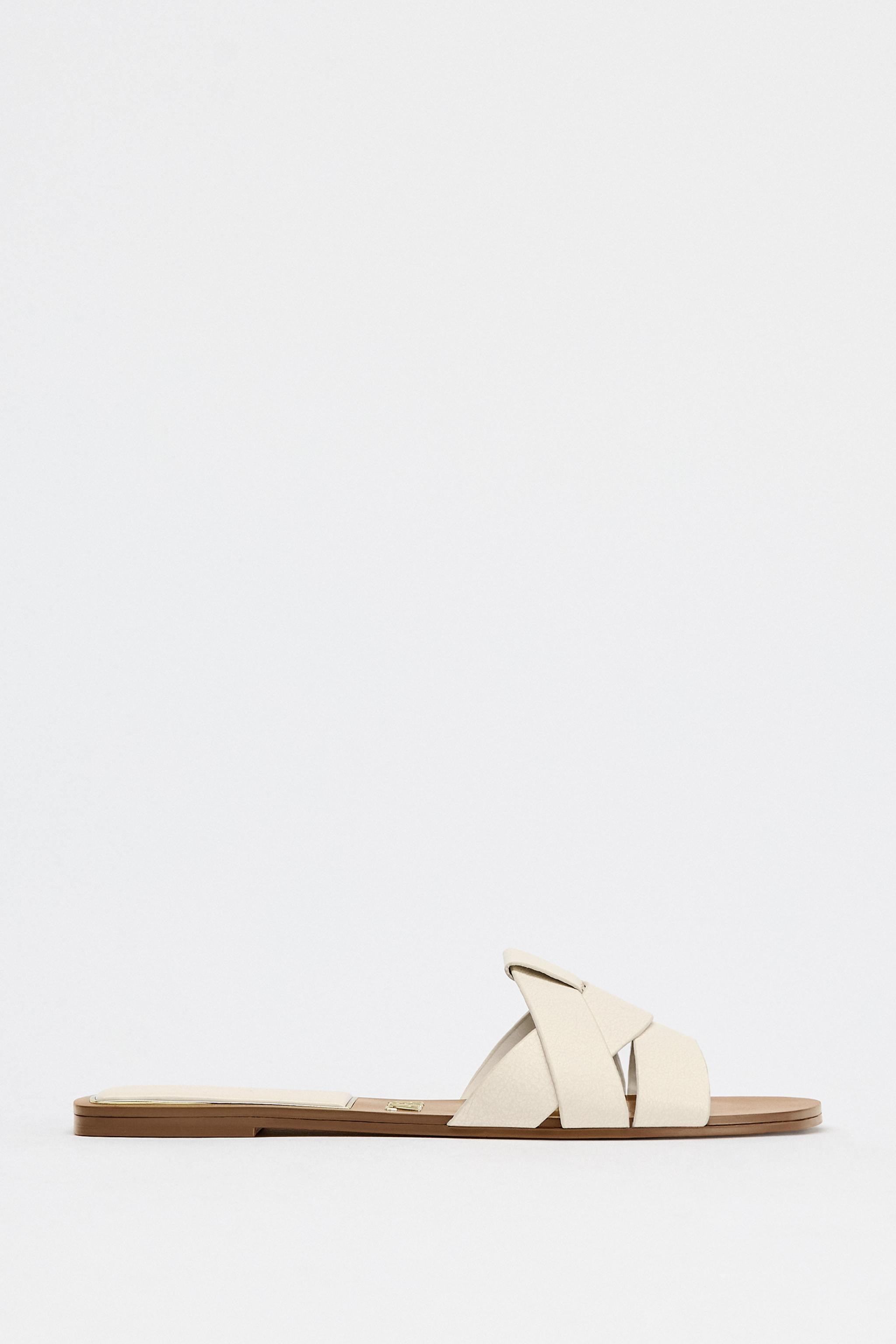 FLAT CRISS-CROSS LEATHER SLIDER SANDALS | Zara US