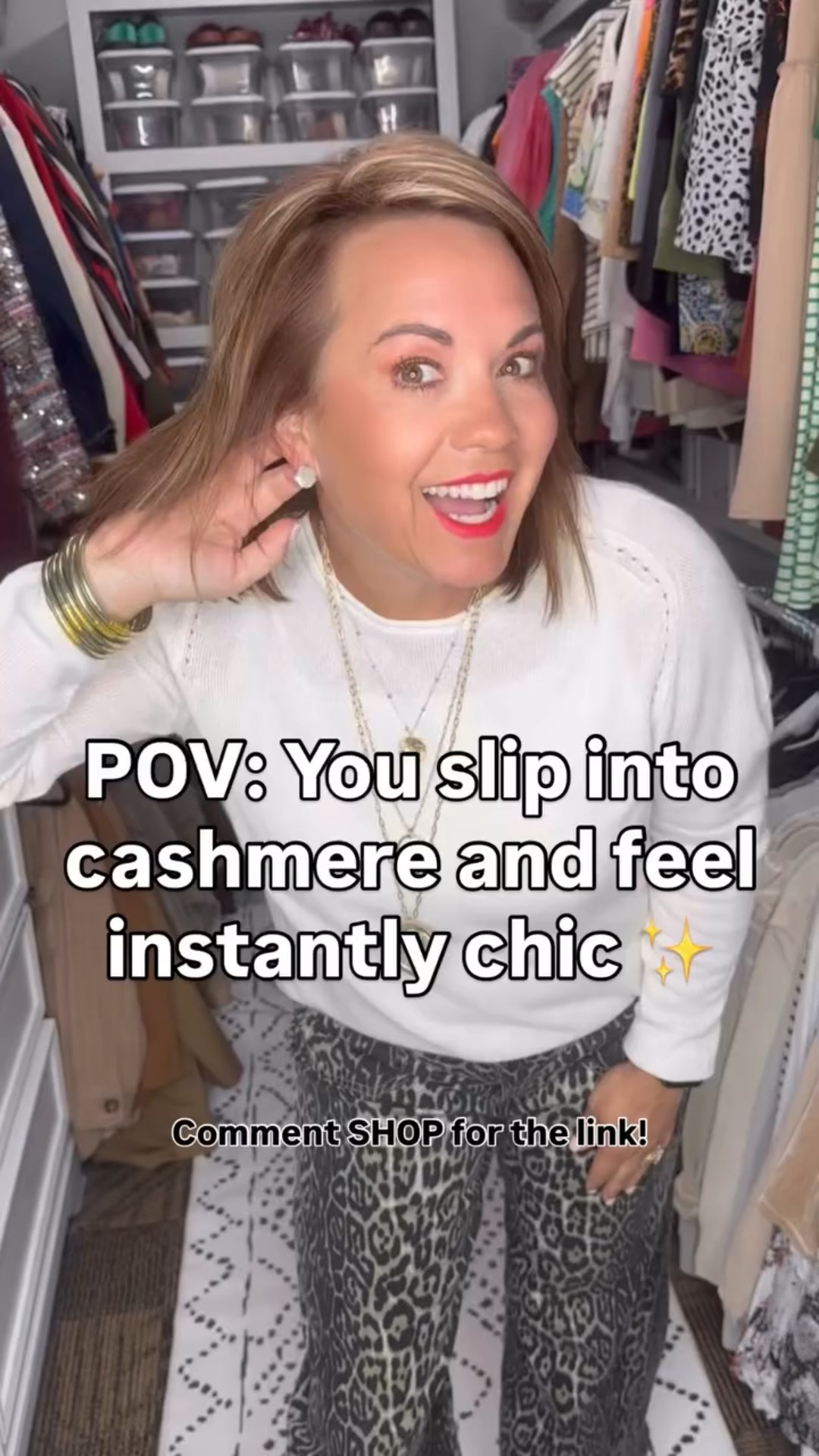 ✨ Effortless luxe ✨ Styling this gorgeous cashmere top from @comoboca with bold leopard pants, statement accessories, and my favorite designer slides. Cashmere + animal print = timeless & chic 🤍🐆

Want the link to shop this top? Comment SHOP below and I’ll send it straight to your DMs! 🛍️

#OOTD #CashmereStyle #ChicAndComfy #WardrobeGoals #AmazonFashionFinds #ClassicWithATwist #ComfyAndChic #StyleInspo #CashmereSeason #ComoBocaStyle