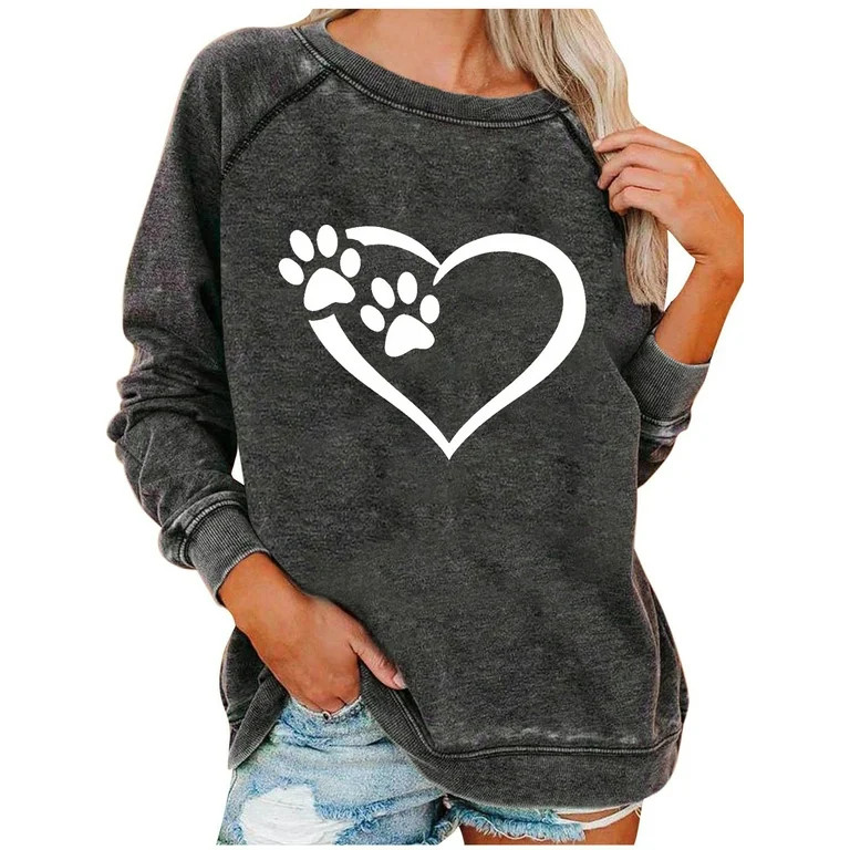 XCHQRTI Dog Mom Sweatshirt Women Dog Paw Pullover Graphic Long Sleeve Drop Shoulder Sweatshirt To... | Walmart (US)