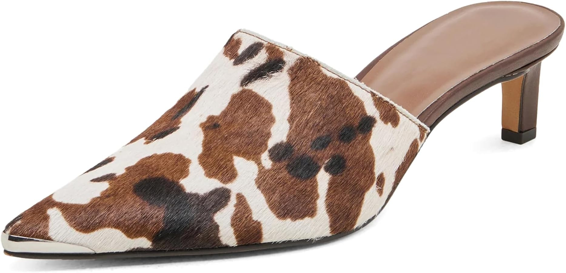 Kitten Heel Mules for Women Cow Print Pointed Closed Toe Slip-On Mules Backless Calf Hair Dress P... | Amazon (US)