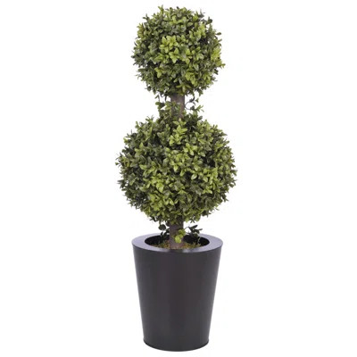 Faux 2-Ball Boxwood Topiary in Planter Gracie Oaks Base Color: Black | Wayfair North America