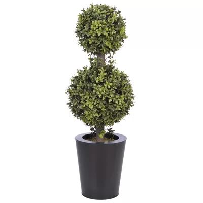 Faux 2-Ball Boxwood Topiary in Planter Gracie Oaks Base Color: Black | Wayfair North America