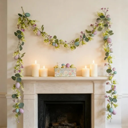 karymi Colorful Easter Wreath Spring Vines Garland with Faux Eggs and Butterflies Artificial Floral Hanging Decoration for HomeTable Centerpiece Seasonals Wall Decor Gift Ideas Living Room Decor | Walmart (US)