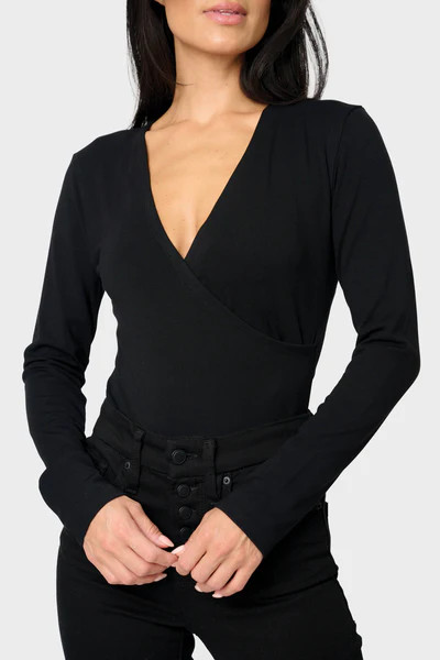 Long Sleeve Surplice Soft Ponte Bodysuit | Gibson