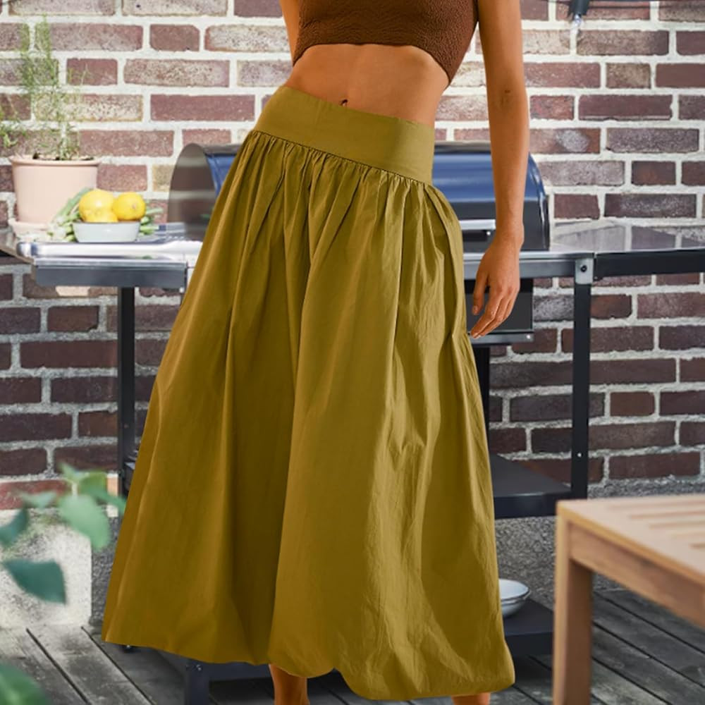 Women Y2k Bubble Maxi Skirt Summer Elastic Low Waist A Line Long Skirt Casual Fairy Ruffle Pleate... | Amazon (US)