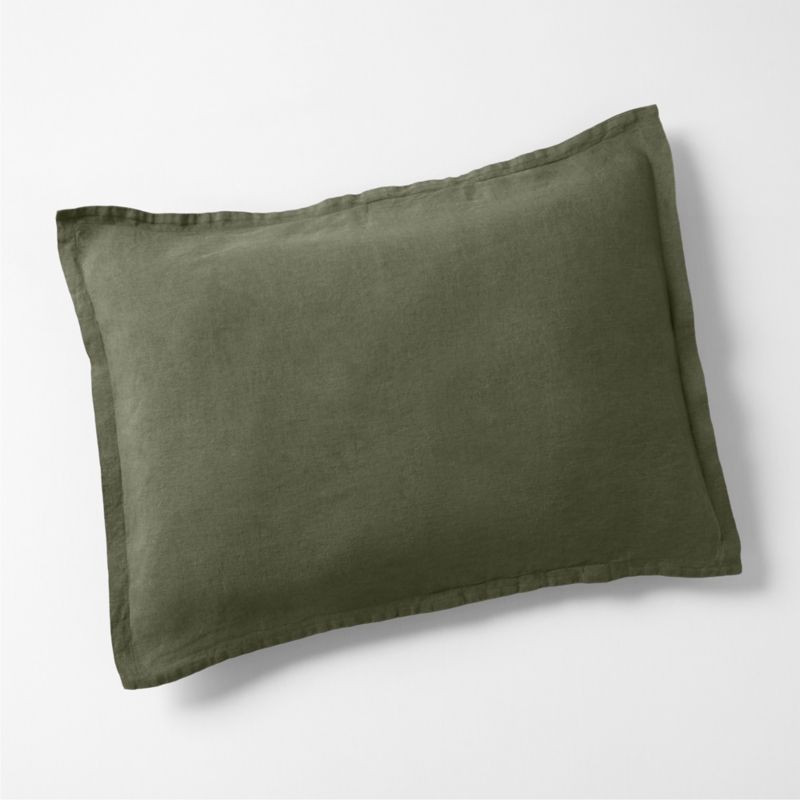 New Natural EUROPEAN FLAX -Certified Linen Burnt Green Standard Bed Pillow Sham + Reviews | Crate... | Crate & Barrel