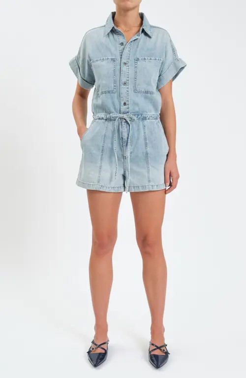 DAZE Surfside Denim Romper in Wild Card at Nordstrom, Size X-Large | Nordstrom