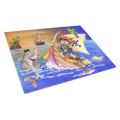 Caroline's Treasures Tempered Glass Boy Playing Pirate with Dolphin Cutting Board | Wayfair North America