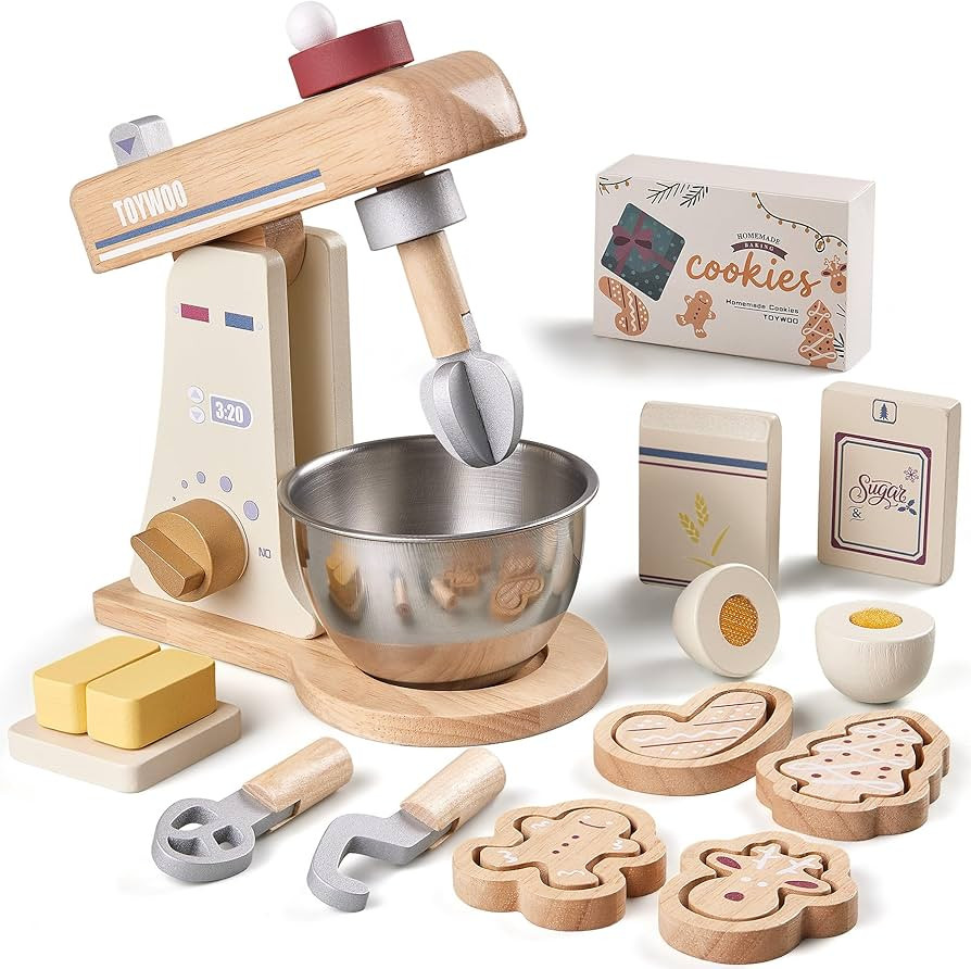 Wooden Toy Mixer for Kids Play Kitchen Accessories Wooden Play Food Sets with Whisk,Traditional B... | Amazon (US)