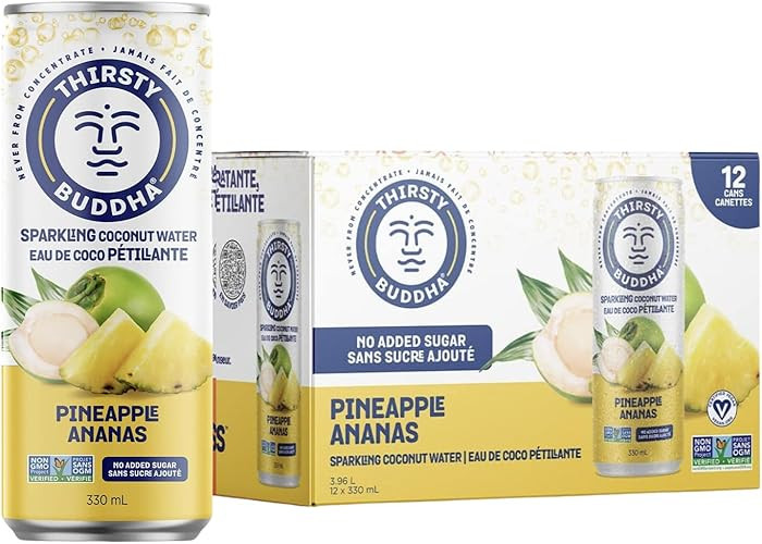 THIRSTY BUDDHA Sparkling Coconut Water with Pineapple, No Added Sugar, Pure Coco Drink, Natural F... | Amazon (CA)