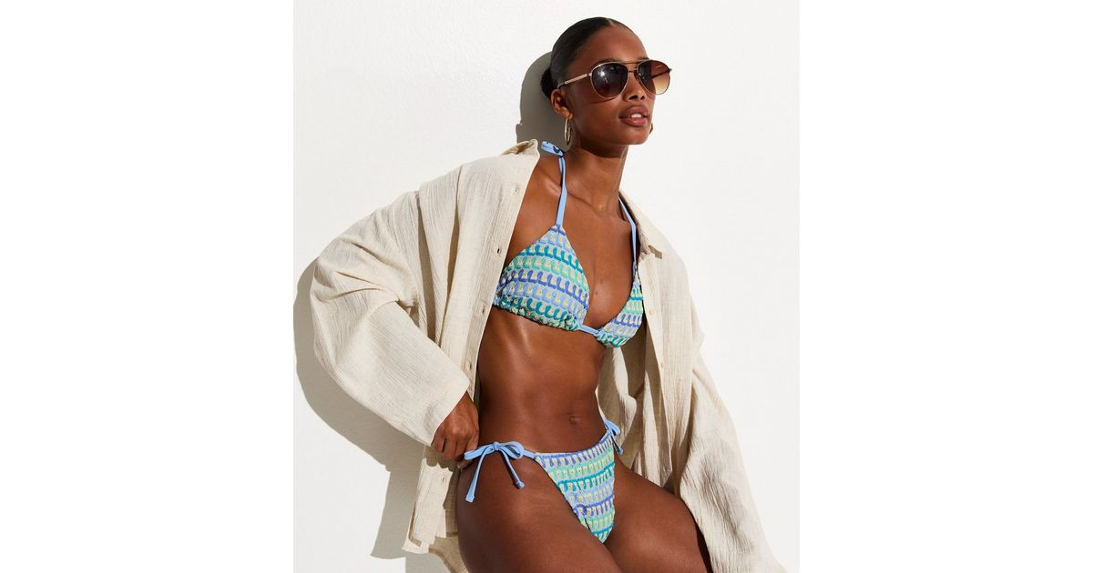 Blue Crochet Triangle Bikini Top | New Look | New Look (UK)