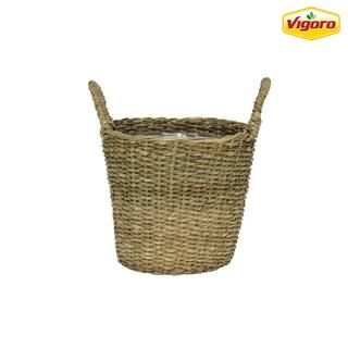 12.5 in. Agnes Medium Brown Lampakanay Seagrass Basket Planter (12.5 in. D x 13.8 in. H) with att... | The Home Depot