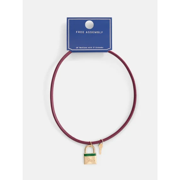 Free Assembly Women's Faux Leather Pendant Necklace, 18" + 3" Extender | Walmart (US)
