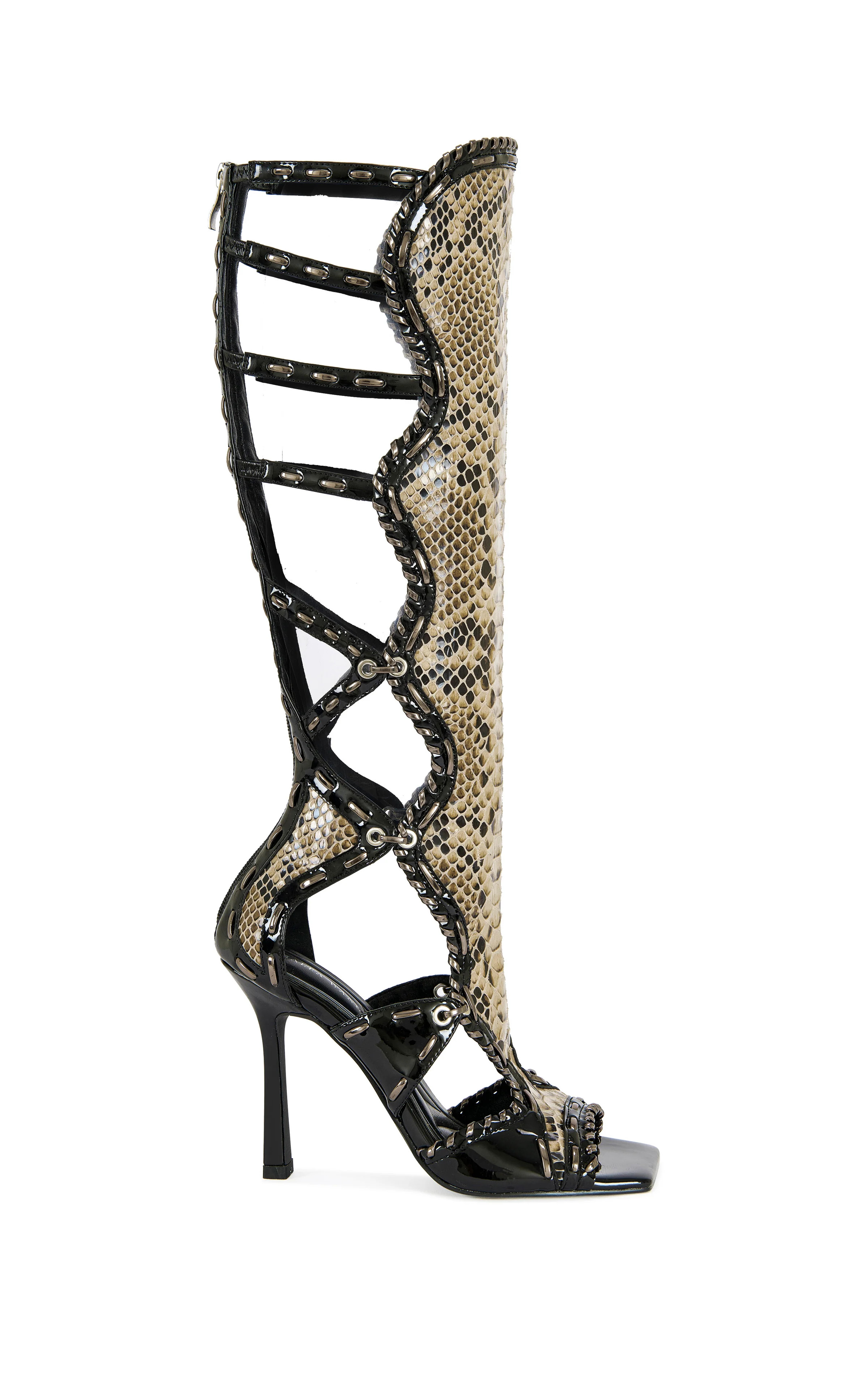 INDRANIHIGH-BLACK GLADIATOR STILETTO SANDAL BOOT | Azalea Wang