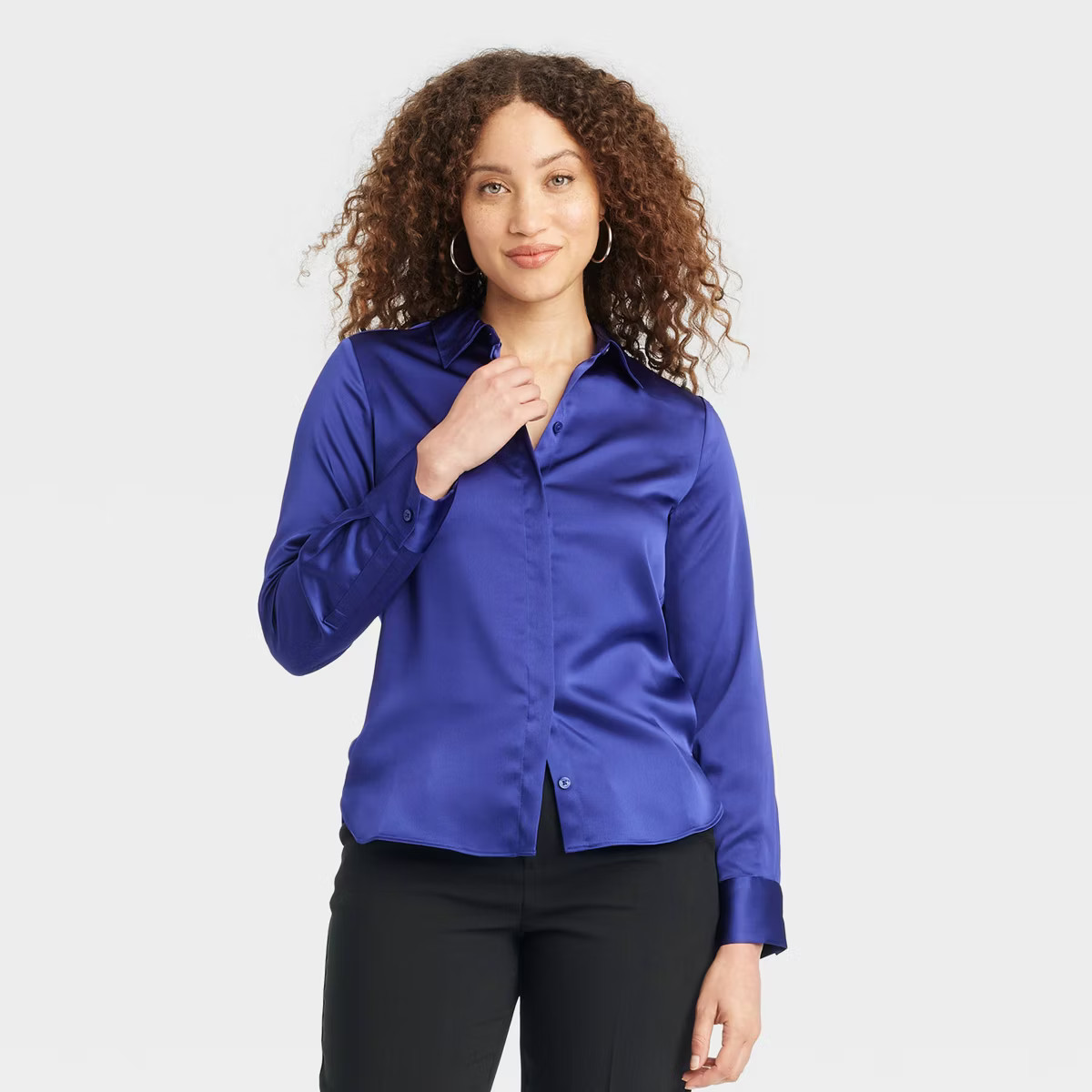 Women's Long Sleeve Satin Button-Down Shirt - A New Day™ | Target