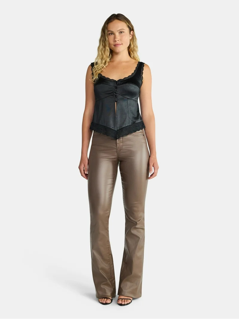 Madden NYC Women's Sleeveless Satin Flyaway Top with Lace Trim, Sizes XXS-XXL | Walmart (US)