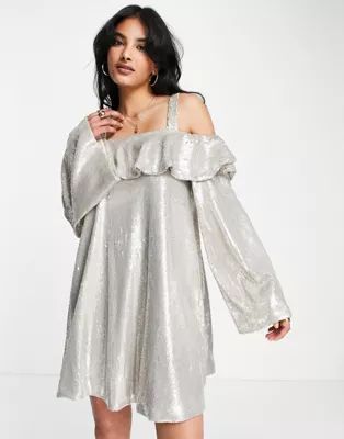 Topshop sequin Bardot flute sleeve dress | ASOS (Global)