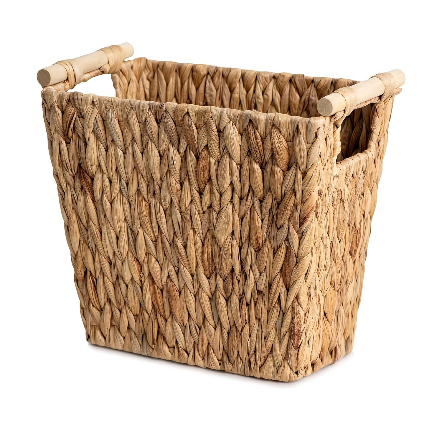 StorageWorks Wicker Waste Basket with Wooden Handles, Bathroom Trash Can, Wicker Trash Can for Be... | Amazon (US)